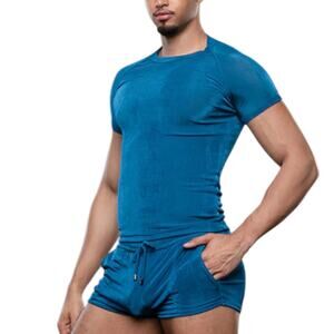 Andrew Christian Sensual Rib Ragland Tee Large Teal